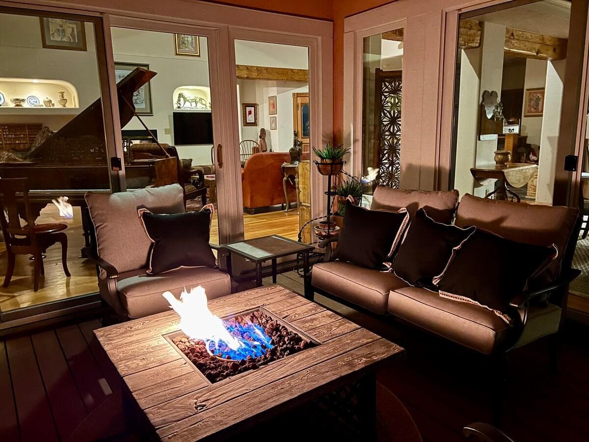 Expansive deck with fire table for chilly nights.